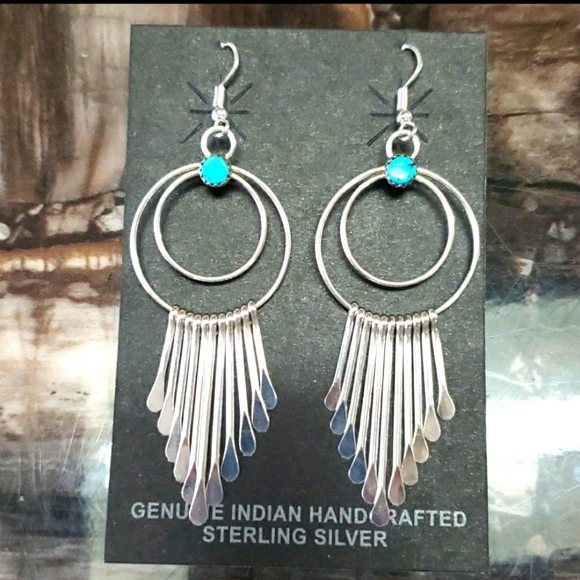 Native American Jewelry - Native American Turquoise Sterling Silver Earrings